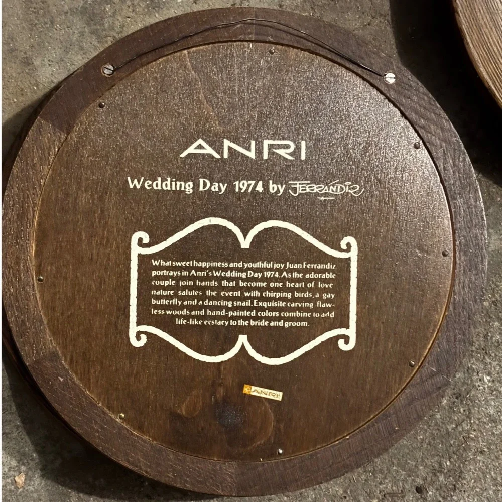 ANRI Wood Relief Plate Brown Wedding‎ Day 1974 Juan Ferrandiz Hand Carved Italy